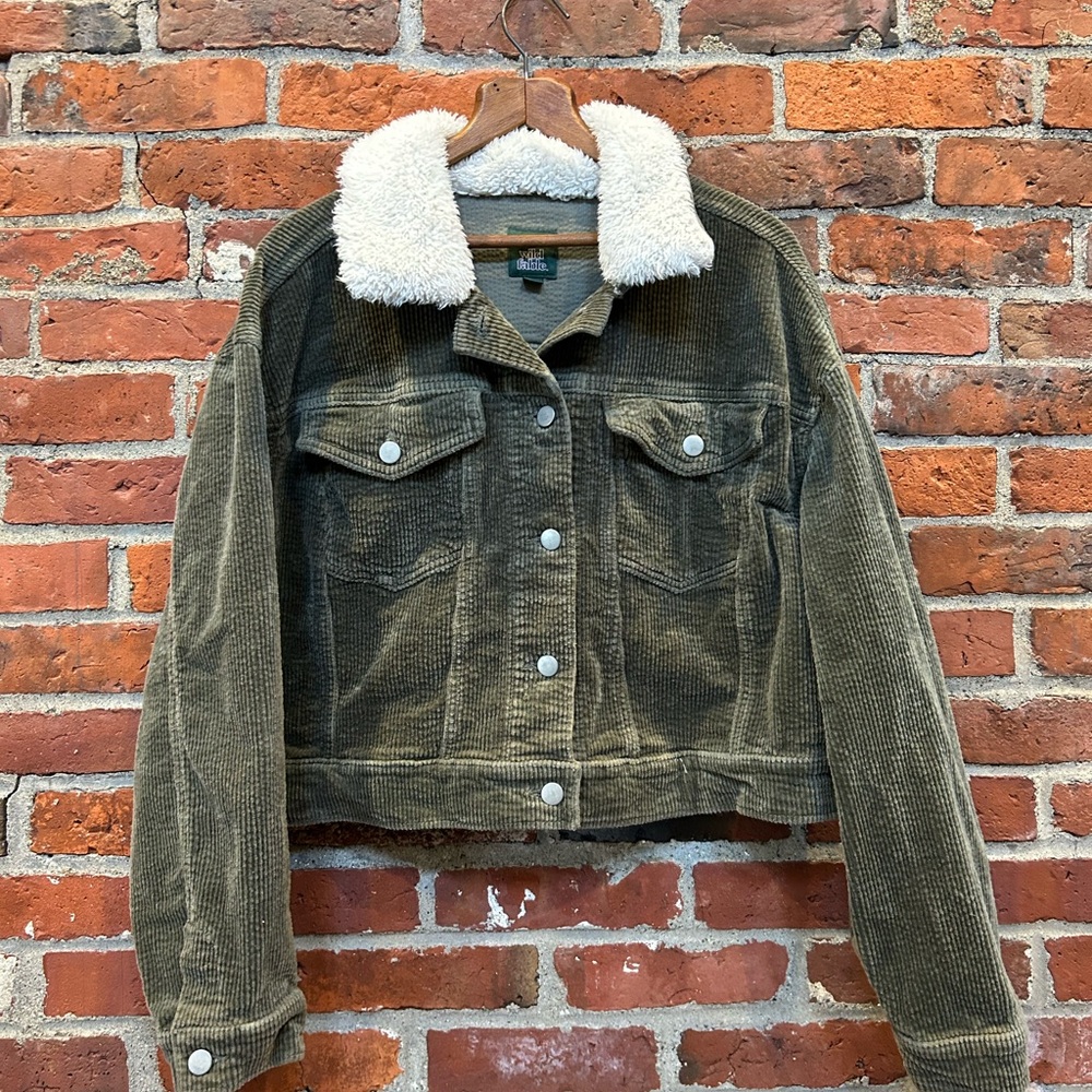 Olive Corduroy Jacket with Sherpa Collar